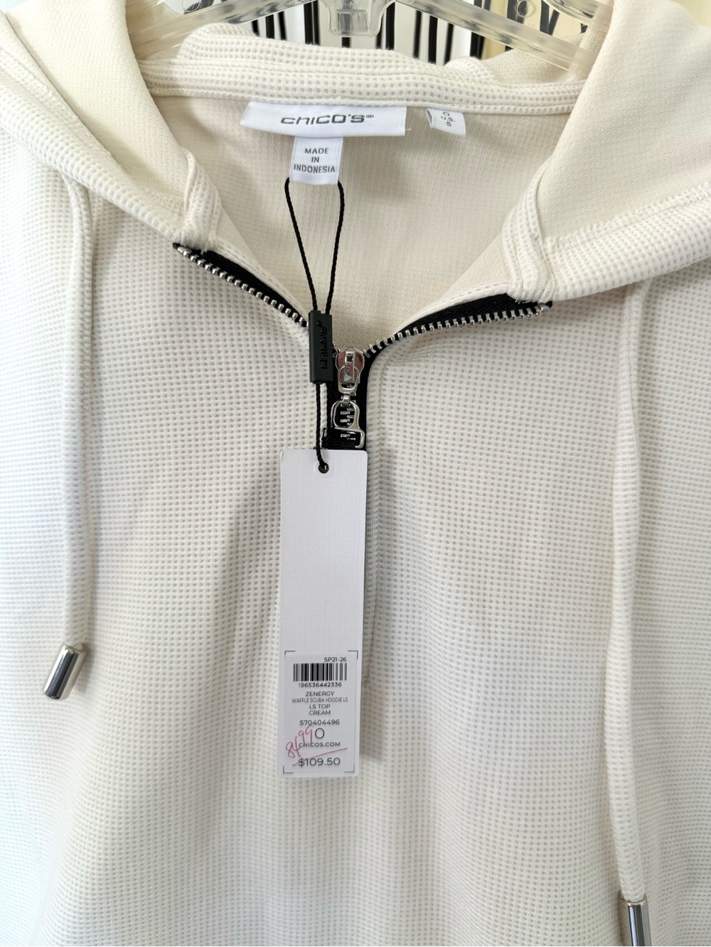 CHICOS Zenergy Soft Waffle Hooded Pullover Sweatshirt | Size Small NWT - Picture 7 of 7